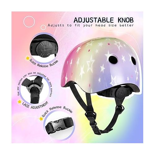  SULIFEEL Kids Bike Helmet for Boys and Girls Adjustable Toddler Skateboard Helmet for Multi-Sports Scooter Cycling Roller Skating Unicorn Stars