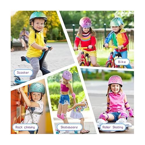  SULIFEEL Kids Bike Helmet for Boys and Girls Adjustable Toddler Skateboard Helmet for Multi-Sports Scooter Cycling Roller Skating Unicorn Stars