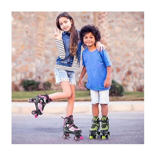  SULIFEEL Roller Skates for Girls Boys Kids,4 Sizes Adjustable Quad Skates with Light up Wheels,Safe Fun Children Skates, Best Gift for Beginners Indoor Outdoor Sports