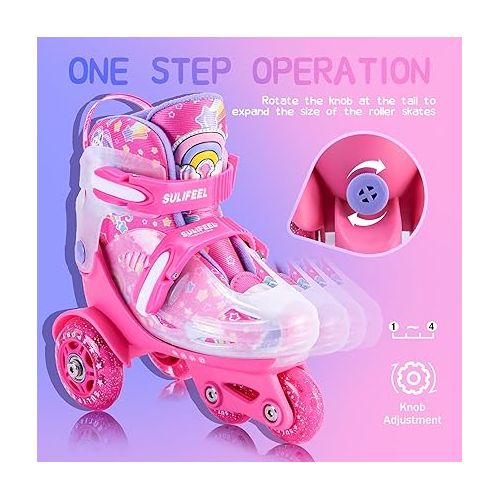  SULIFEEL Adjustable Roller Skates for Girls Boys Kids,Fun Illuminating Light Up Flash Wheels Three-Point Type Balance Suitable for Beginners Indoor Roller Skating