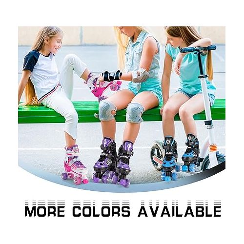  SULIFEEL Letter Adjustable 4 Size Kids Roller Skates for Girls and Boys, Beginner Skates All 8 Light up Wheels Sports for Indoor Outdoor