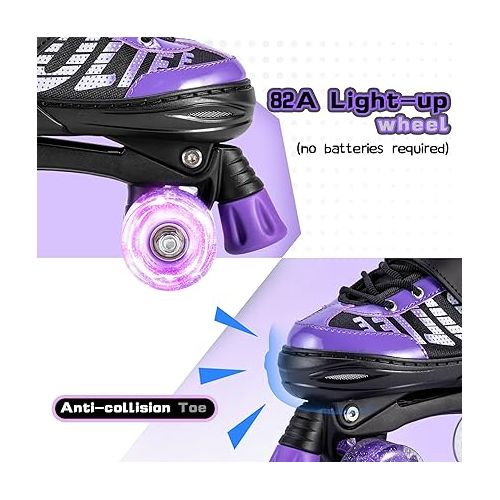  SULIFEEL Letter Adjustable 4 Size Kids Roller Skates for Girls and Boys, Beginner Skates All 8 Light up Wheels Sports for Indoor Outdoor