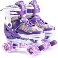 SULIFEEL Roller Skates for Girls with Light up Wheels and Colorful Ripple 4 Sizes Adjustable Skates for Toddler Kids and Youth