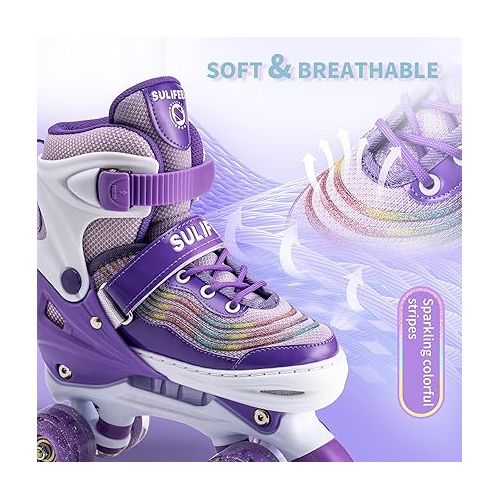  SULIFEEL Roller Skates for Girls with Light up Wheels and Colorful Ripple 4 Sizes Adjustable Skates for Toddler Kids and Youth