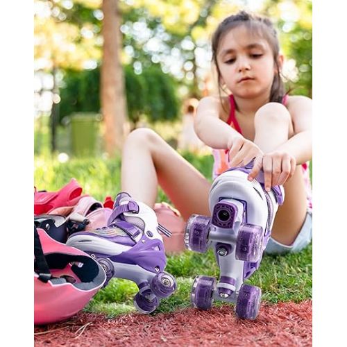  SULIFEEL Roller Skates for Girls with Light up Wheels and Colorful Ripple 4 Sizes Adjustable Skates for Toddler Kids and Youth