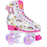 SULIFEEL Rainbow Unicorn Roller Skates for Girls Light up Wheels Kids Quad Skates with High Top Reflective TPU Leather Rainbow Unicorn