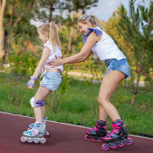  Sulifeel Arigena 4 Size Adjustable Light up Inline Roller Skates for Girls and Boys, Roller Skates for Kids and Women Adults Red Purple Green