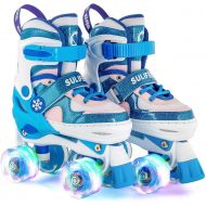 SULIFEEL Rainbow Unicorn 4 Size Adjustable Light up Roller Skates for Girls Boys for Kids