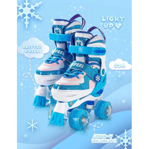  SULIFEEL Rainbow Unicorn 4 Size Adjustable Light up Roller Skates for Girls Boys for Kids
