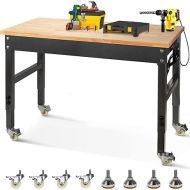 Sulives Height Adjustable Workbench Rubber Wood Top Heavy-Duty Workstation,3000 LBS Load Capacity 48