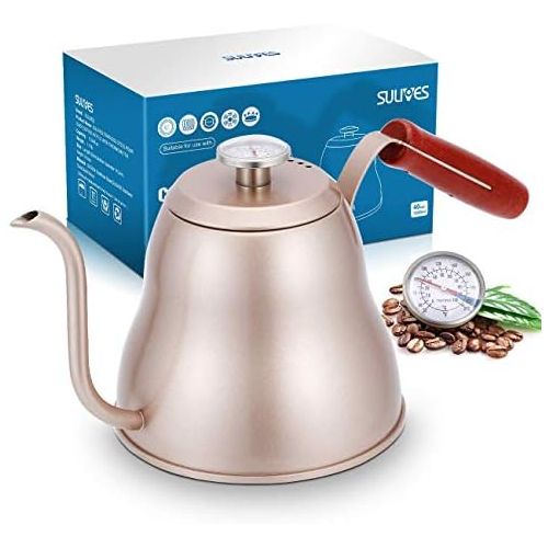  SULIVES Kaffeekessel Edelstahl mit Thermometer, 1 l/34oz,Wasserkessel Edelstahl mit schwanenhals,gooseneck pour over coffee kettle fuer prazises Ausgiessen - Champagner