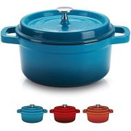 SULIVES Enameled Cast Iron Dutch Oven Non-Stick Cookware Pot with Lid Suitable for Bread Baking Use on Gas Electric Oven 3 Quart, Peacock Blue