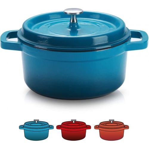 SULIVES Enameled Cast Iron Dutch Oven Non-Stick Cookware Pot with Lid Suitable for Bread Baking Use on Gas Electric Oven 3 Quart, Peacock Blue