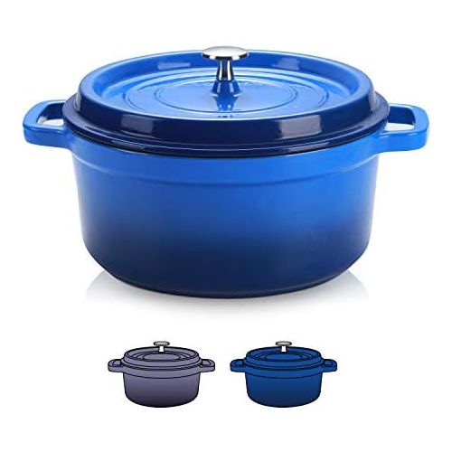  SULIVES Non-Stick Enamel Cast Iron Dutch Oven Pot with Lid Suitable for Bread Baking Use on Gas Electric Oven 3 Quart for 2-3 People(Dark Blue)