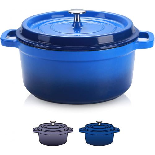  SULIVES Non-Stick Enamel Cast Iron Dutch Oven Pot with Lid Suitable for Bread Baking Use on Gas Electric Oven 3 Quart for 2-3 People(Dark Blue)
