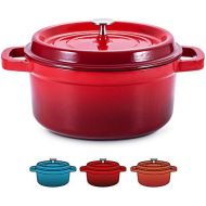 SULIVES Enameled Cast Iron Dutch Oven Non-Stick Bread Baking Pot with Lid Suitable for Bread Baking Use on Gas Electric Oven 5 Quart, Red