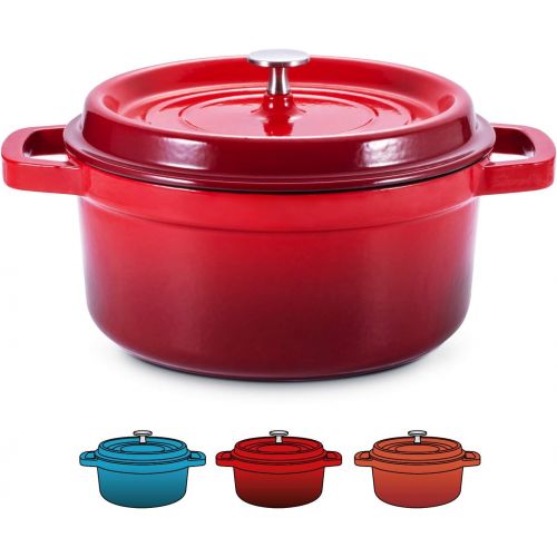  SULIVES Enameled Cast Iron Dutch Oven Non-Stick Bread Baking Pot with Lid Suitable for Bread Baking Use on Gas Electric Oven 5 Quart, Red