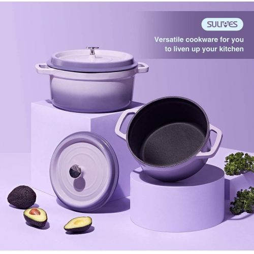  SULIVES Non-Stick Enamel Cast Iron Dutch Oven Pot with Lid Suitable for Bread Baking Use on Gas Electric Oven 5 Quart for 4-6 People(Purple)