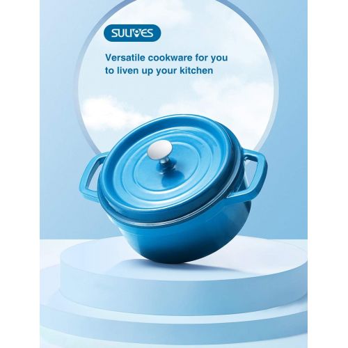  SULIVES Enameled Cast Iron Dutch Oven Non-Stick Cookware Pot with Lid Suitable for Bread Baking Use on Gas Electric Oven 1.5 Quart, Peacock Blue