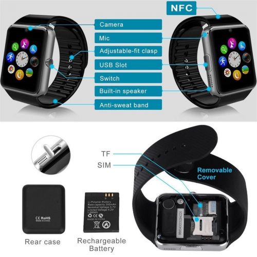  SUMBOAT GV68 Smart Watch with CPU Compatible with iOS No SIM Card and Android and Camera Support Bluetooth Heart Rate Sensor and Build in Battery