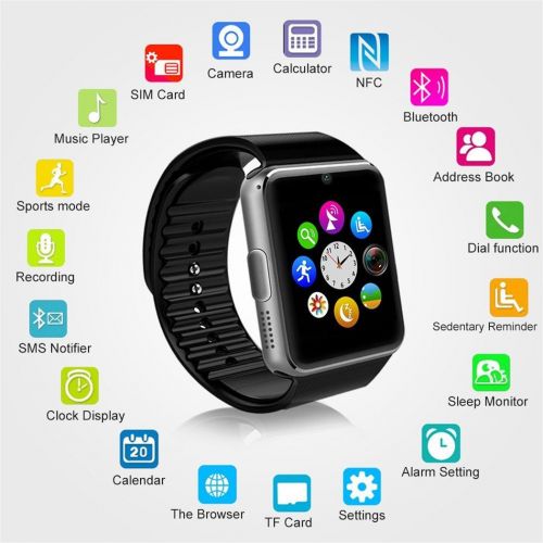  SUMBOAT GV68 Smart Watch with CPU Compatible with iOS No SIM Card and Android and Camera Support Bluetooth Heart Rate Sensor and Build in Battery