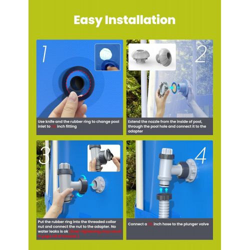  SUMMERBUDDY Above Ground Pool Parts Kit, Replacement Pool Pump Part for Intex/Bestway with Split Plunger Valve, Plunger Valve, 1.5 Inlet Water Nozzle, 1.25 Outlet Strainer, Pool Ho