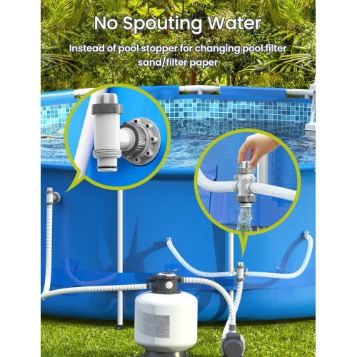  SUMMERBUDDY Above Ground Pool Parts Kit, Replacement Pool Pump Part for Intex/Bestway with Split Plunger Valve, Plunger Valve, 1.5 Inlet Water Nozzle, 1.25 Outlet Strainer, Pool Ho