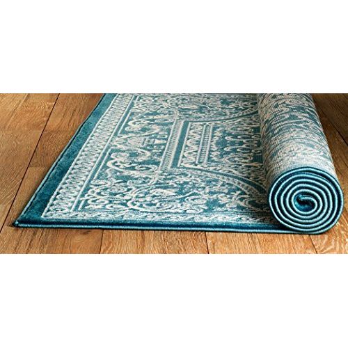  SUMMIT BY WHITE MOUNTAIN Summit Elite S62 Blue White Rug Antuque Style Tone on Tone (22 INCH X 7 Foot Long Hall Way Runner)