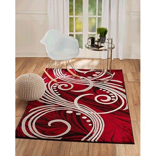  SUMMIT BY WHITE MOUNTAIN Summit O1-8FJ2-YHFE New Elite 49 Red White Grey Black Swirls Modern Abstract Area Rug Multi Color Many Sizes Available, 5 x 7 actual is 4.10 x 7.2