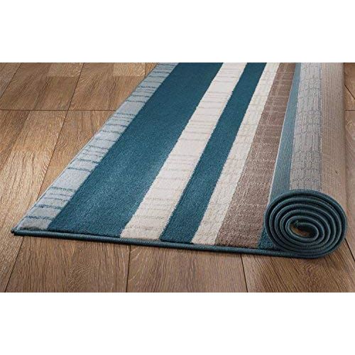  SUMMIT BY WHITE MOUNTAIN Summit IR-MQPP-7XDK 103 New Blue Stripe Area Rug Modern Abstract Many Sizes Available , DOOR MAT 22 inch x 35 inch