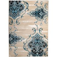 SUMMIT BY WHITE MOUNTAIN Summit 405blue2/7 Chatham 202 Damask Area Rug Taupe , 22 INCH X 35 INCH DOOR MAT