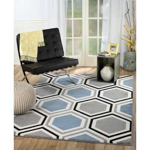  SUMMIT BY WHITE MOUNTAIN Rio VY-GKN4-W1U9 Summit 313 Grey Blue White Area Rug Modern Geometric Many Sizes Available , DOOR MAT 22 inch x 35 inch