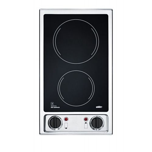  SUMMIT BY WHITE MOUNTAIN Summit FBA CR2B120 115V 2-Burner 12 Radiant Cooktop with Stainless Steel Trim for Built-in Installation, Black