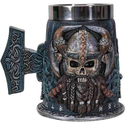  [아마존베스트]Summit Collection Danegeld Viking Horned Warrior With Battle Helmet Beer Stein Tankard Mug with Removable Stainless Steel Insert 20 fl oz