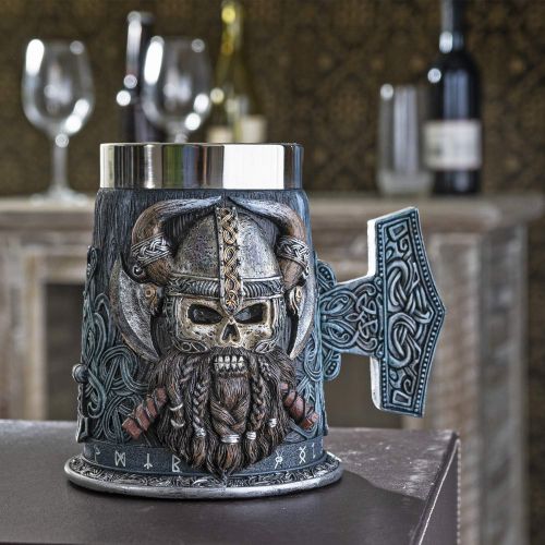  [아마존베스트]Summit Collection Danegeld Viking Horned Warrior With Battle Helmet Beer Stein Tankard Mug with Removable Stainless Steel Insert 20 fl oz