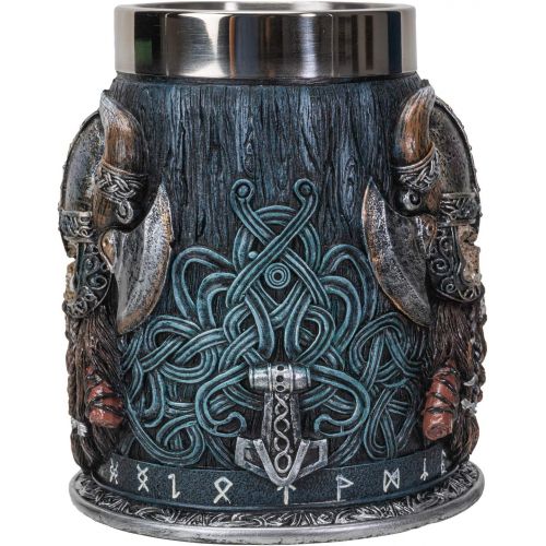  [아마존베스트]Summit Collection Danegeld Viking Horned Warrior With Battle Helmet Beer Stein Tankard Mug with Removable Stainless Steel Insert 20 fl oz