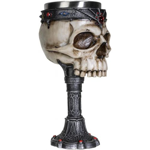  [아마존베스트]SUMMIT COLLECTION Crowned Gothic Ossuary Skull Wine Goblet Removable Stainless Steel Insert Stemware Sacrificial Ceremonial Skull Wine Chalice Goblet 7 Fl Oz Drinkware Halloween De