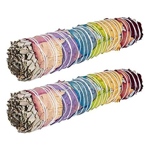  인센스스틱 SUMMIT COLLECTION 7 Chakra Rose Petal White Sage Smudge Sticks 9 Inch L Bundles Pack of 2 Smudging and Cleansing Incense Sticks Energy Renewal (7 Chakra White Sage 9 L)