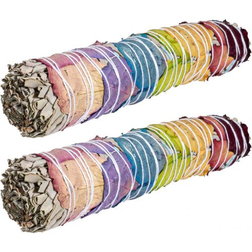  인센스스틱 SUMMIT COLLECTION 7 Chakra Rose Petal White Sage Smudge Sticks 9 Inch L Bundles Pack of 2 Smudging and Cleansing Incense Sticks Energy Renewal (7 Chakra White Sage 9 L)