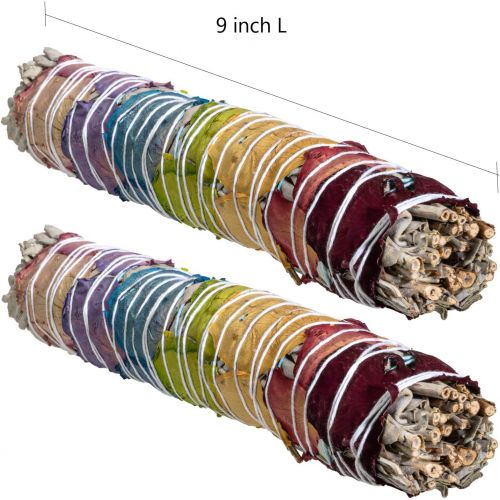  인센스스틱 SUMMIT COLLECTION 7 Chakra Rose Petal White Sage Smudge Sticks 9 Inch L Bundles Pack of 2 Smudging and Cleansing Incense Sticks Energy Renewal (7 Chakra White Sage 9 L)