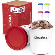 SUMO Ice Cream Pint Containers with Lids for Storage of Homemade Ice Cream, 1 Quart Each, Reusable Tubs with Erasable Labels (2 Containers, Red)