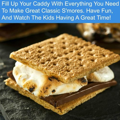  SUMPRI Smores Caddy with Two Folding Trays -Smore Box That Keeps Your Marshmallow Roasting Sticks/Crackers/Chocolate Bars Organized -Fire Pit Accessories Kit,Campfire Smore Skewers