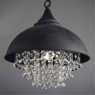 Industrial Ceiling Light, SUN RUN Creative Iron Shaded with Glittering Crystal Chandelier Vintage Metal Pendant Lamp for Dining Room Kitchen, 1-Light Fixture Using E26 Bulb, Black