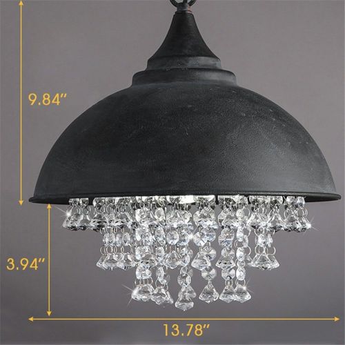  Industrial Ceiling Light, SUN RUN Creative Iron Shaded with Glittering Crystal Chandelier Vintage Metal Pendant Lamp for Dining Room Kitchen, 1-Light Fixture Using E26 Bulb, Black