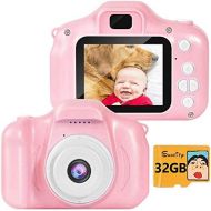 SUNCITY Girl Toys Gifts Kids Camera for 3 4 5 6 7 8 Years Old Birthday for Children Preschoolers Toddlers, 2 Inch Screen 32GB Memory Card Included (Real Digital Camera, Pink)