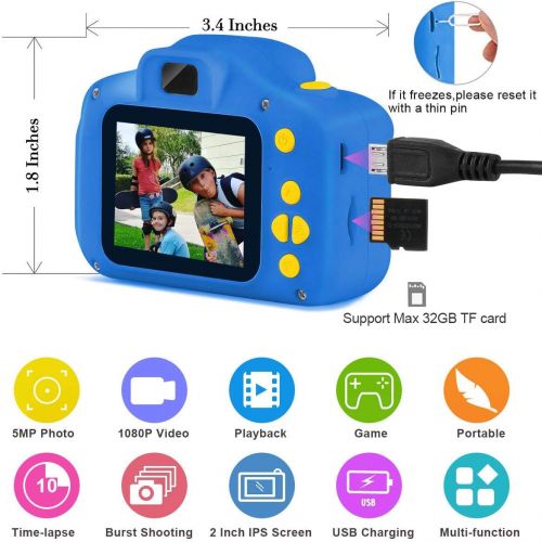  [아마존베스트]SUNCITY Boy Gifts Toys Kids Digital Camera Age 3 4 5 6 7 8 9 10 Birthday Present for Kids Video Camera Rechargeable 2.0 Inch Screen 1080P (32GB Memory Card Included, Dark Blue)