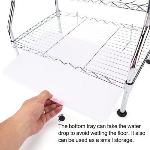  Dish Drying Rack, SUNCOM 3-Tier Adjustable Kitchen Dishes Rack with Removable Drain Board, Sturdy Chrome Large Capacity Plate Dish Drainer Organizer