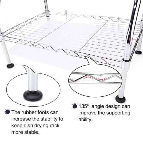  Dish Drying Rack, SUNCOM 3-Tier Adjustable Kitchen Dishes Rack with Removable Drain Board, Sturdy Chrome Large Capacity Plate Dish Drainer Organizer