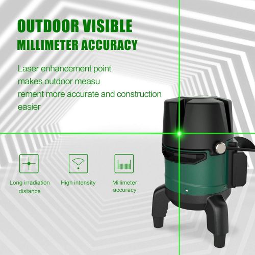  Self-Leveling Laser Level - SUNCOO Green Beam Laser 4 Vertical 1 Horizontal Lines with Down Plumb Dot,Laser Line Thickness and Brightness Adjustable,360°Rotating Base,Tilt & Pulse