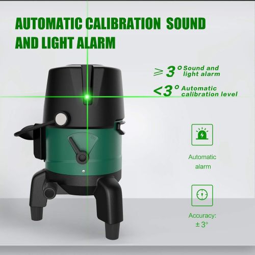  Self-Leveling Laser Level - SUNCOO Green Beam Laser 4 Vertical 1 Horizontal Lines with Down Plumb Dot,Laser Line Thickness and Brightness Adjustable,360°Rotating Base,Tilt & Pulse